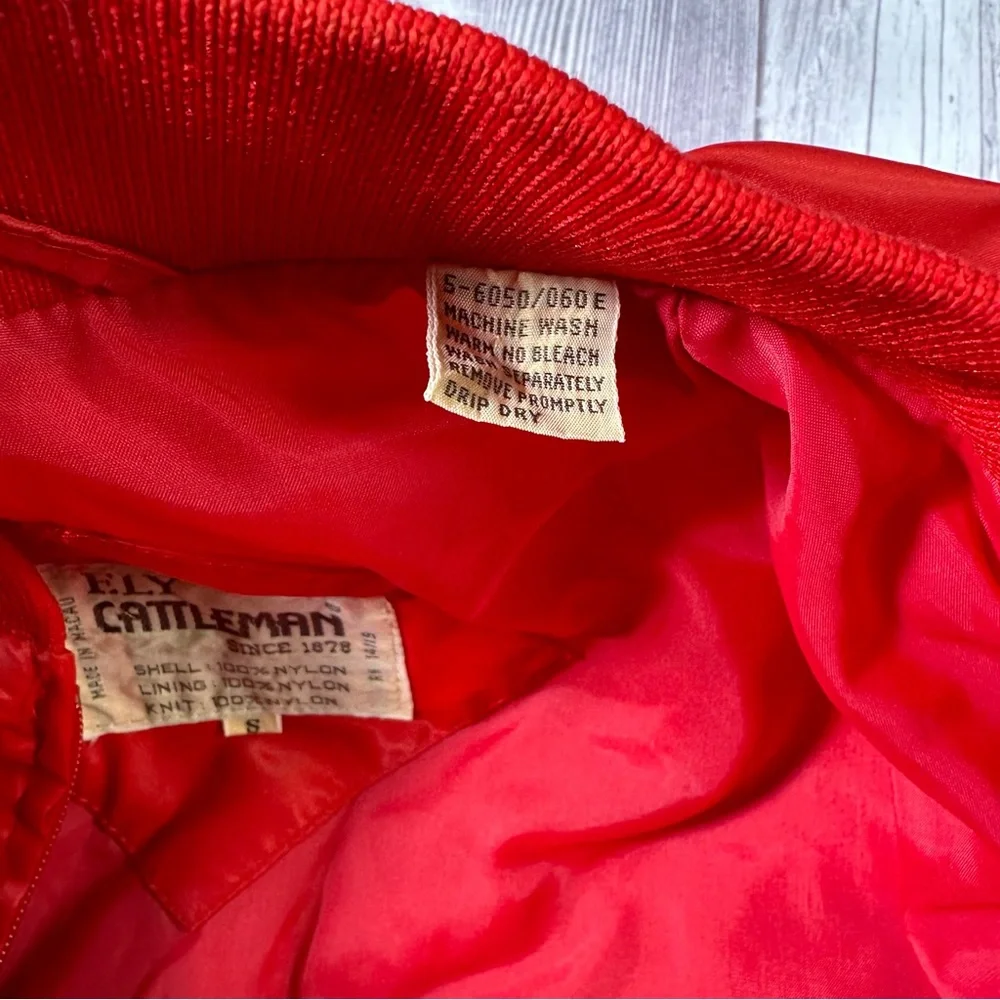 Unisex Vintage Ely Cattleman Satin Zip Up Red Western Bomber Jacket Size Small - Picture 5 of 7